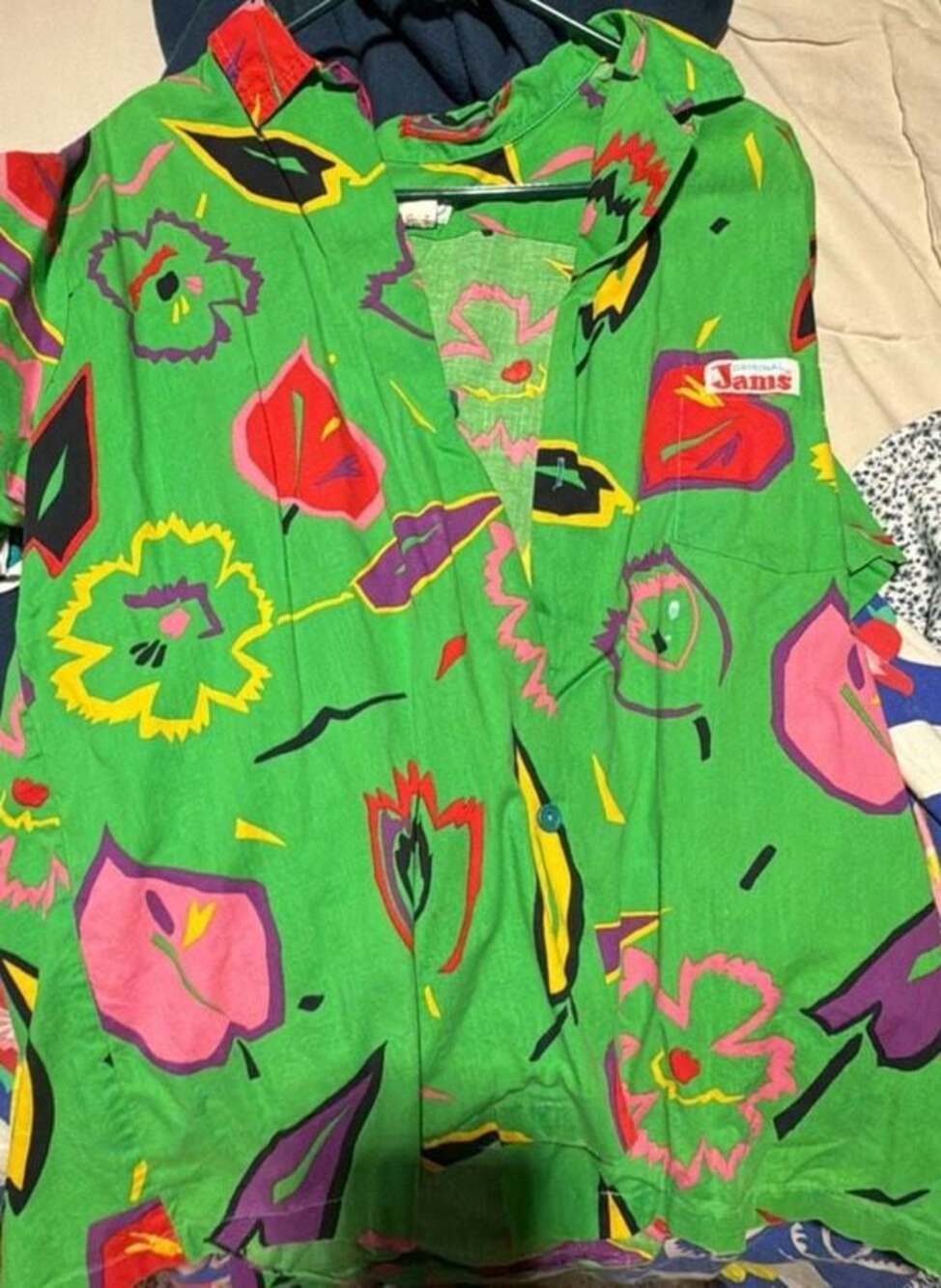 Original Jams by Surf Line Hawaii Vintage Green Abstract Floral Print Short Slee
